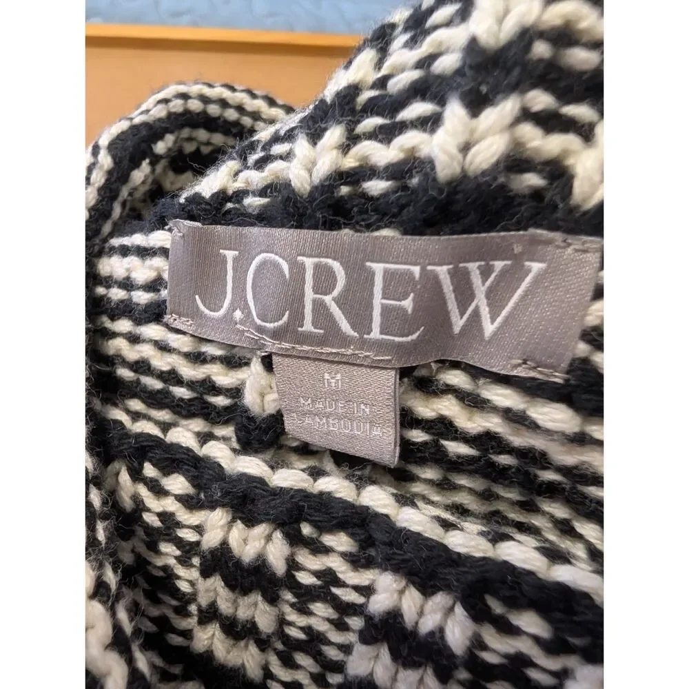 J.Crew Rollneck Stripe Cotton Sweater Oversized Fit Black Ivory Medium Preppy - Picture 4 of 11